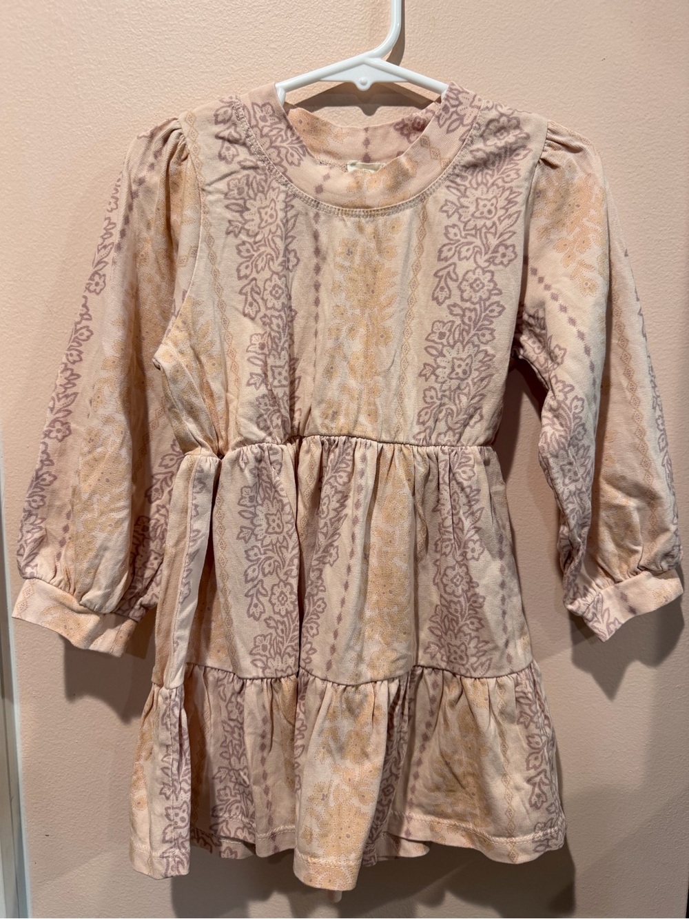 Apolina Blush Floral Tiered Long-Sleeve Dress